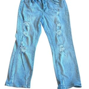 Blue Savvy Women's Light Blue Straight Leg Jeans 16 Distressed